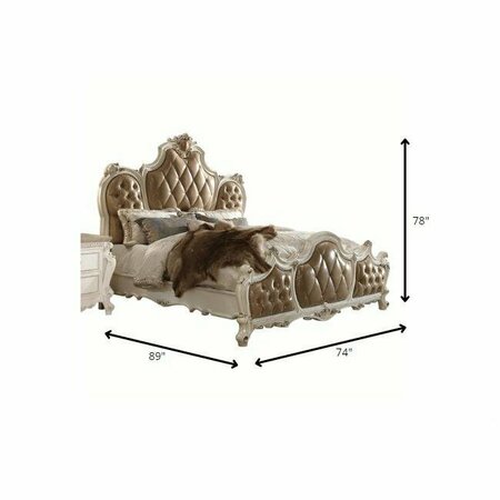 Homeroots 74 x 89 x 78 in. PU Antique Pearl Wood Poly Resin Upholstery Queen Bed 348208